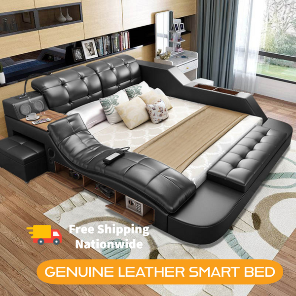 Arli Genuine Leather Multifunctional Modern Bed - Furnishings4Less