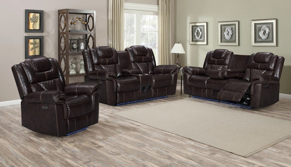 Encore Brown Power Reclining Sofa Set Furnishings4Less