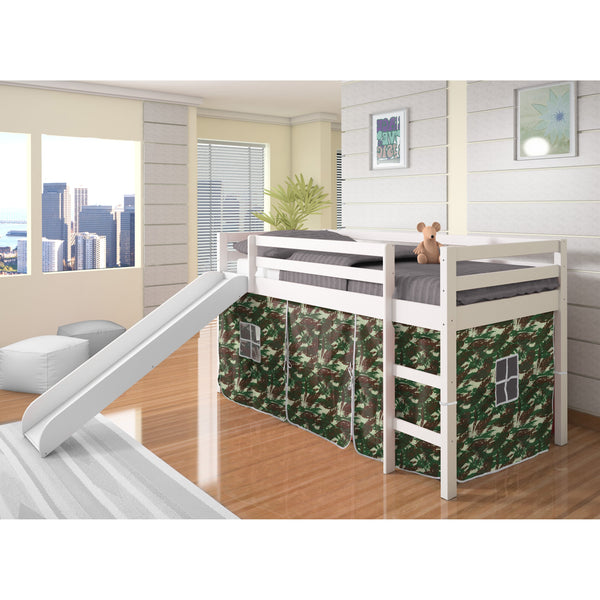 Camo Twin Loft Tent Bed with Slide White Furnishings4Less