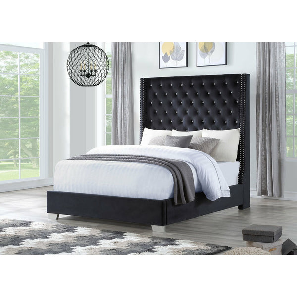 Black tufted bed with outlet crystals
