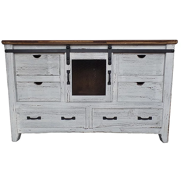 Sliding Barn Door Dresser in Rustic White