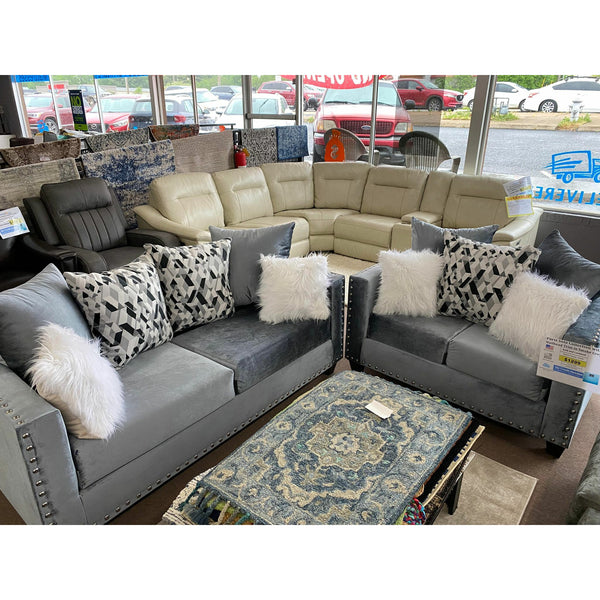 Paris Sofa Collection with Nailhead Trim in Smoke Grey