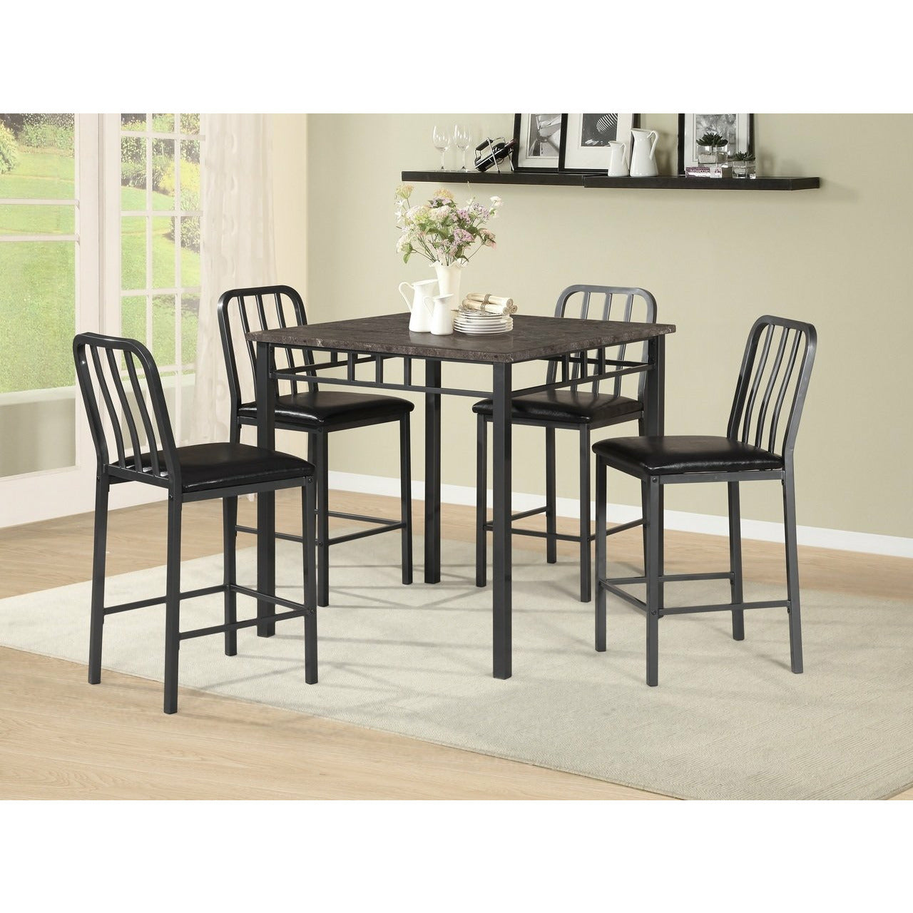 Pierce Pub Table 5 PC in Black – Furnishings4Less
