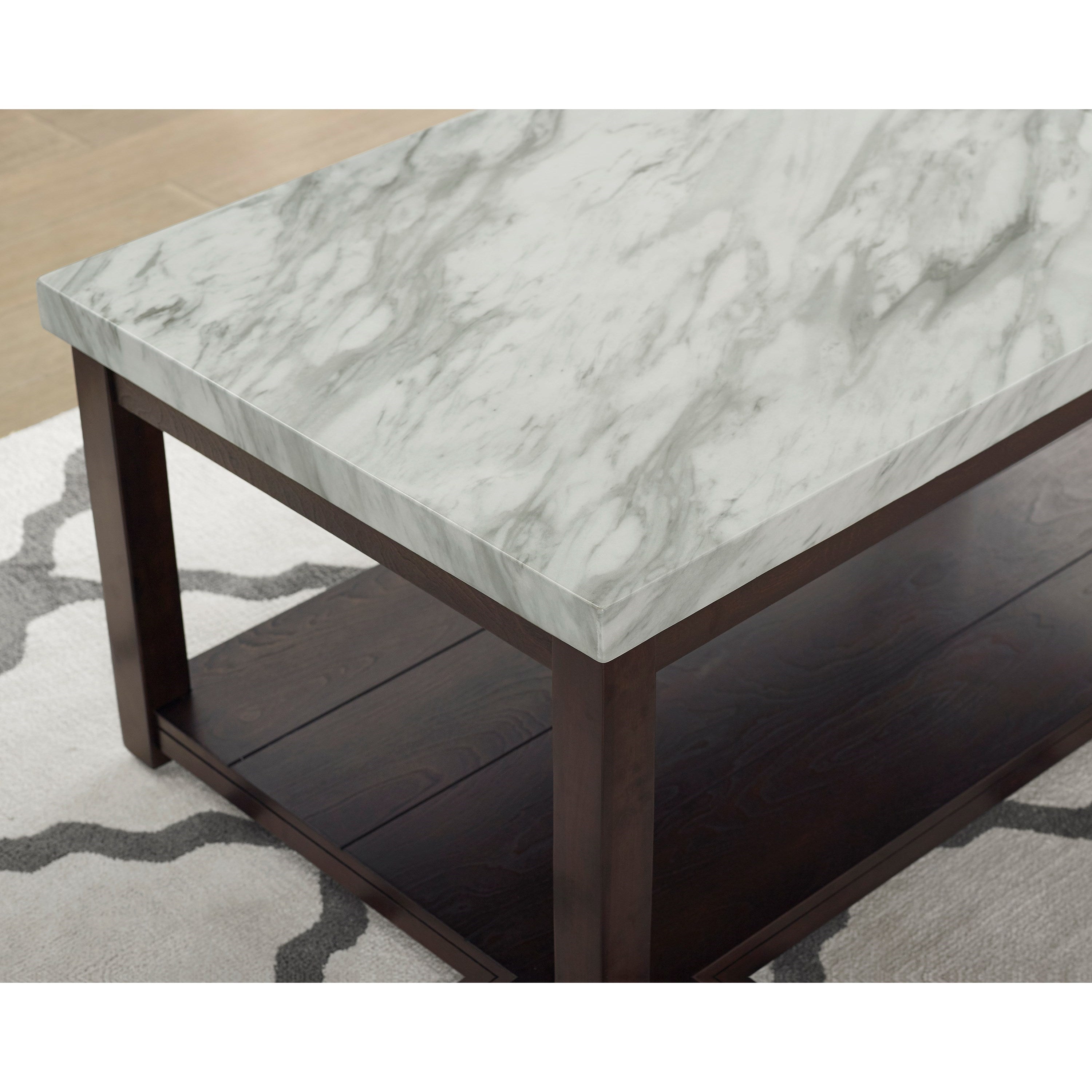 Deacon Faux Marble Coffee Table with Casters Furnishings4Less
